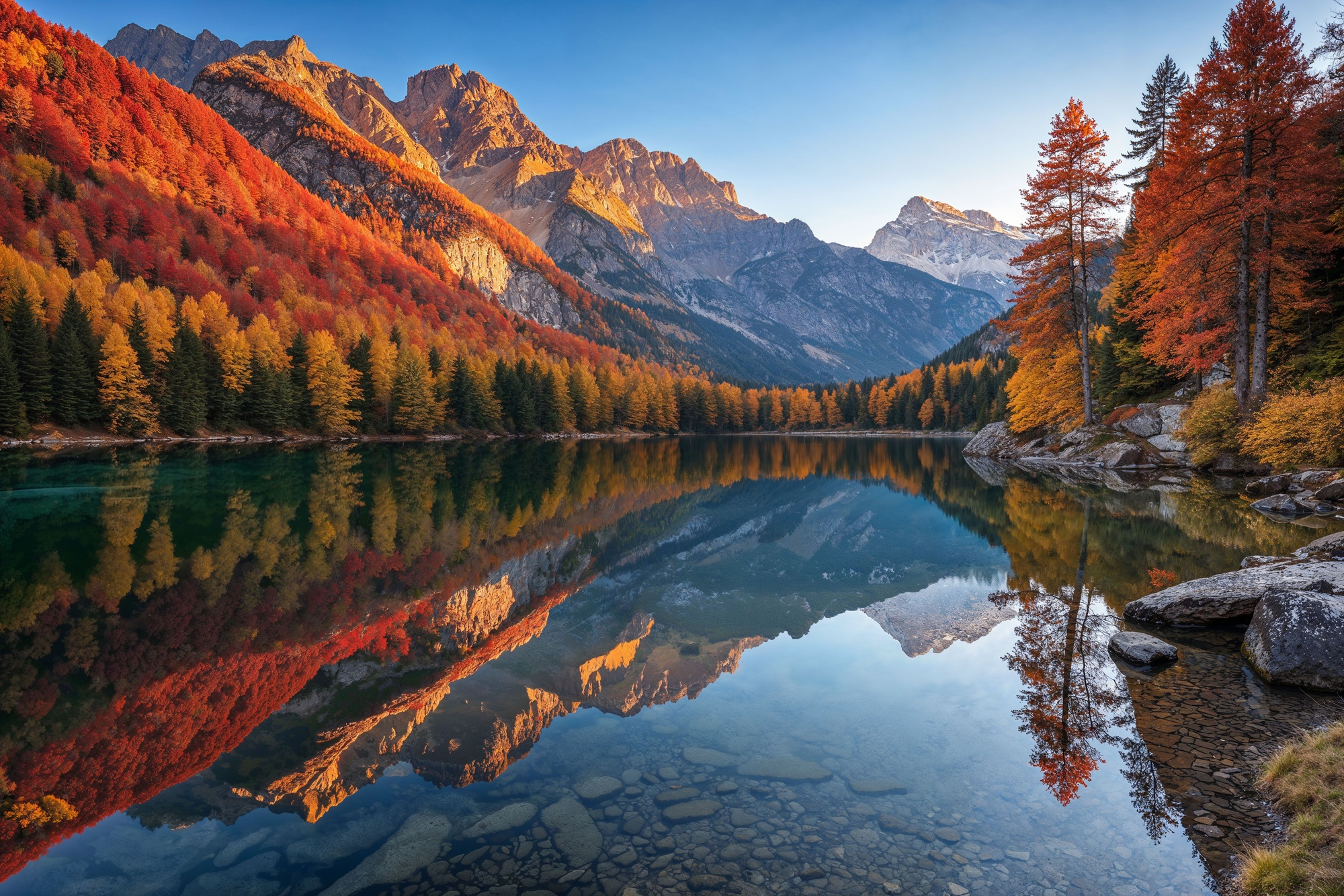 Autumn mountains reflected in a still lake