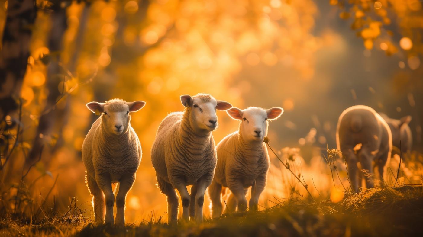 Sheep in a golden field in late-afternoon light